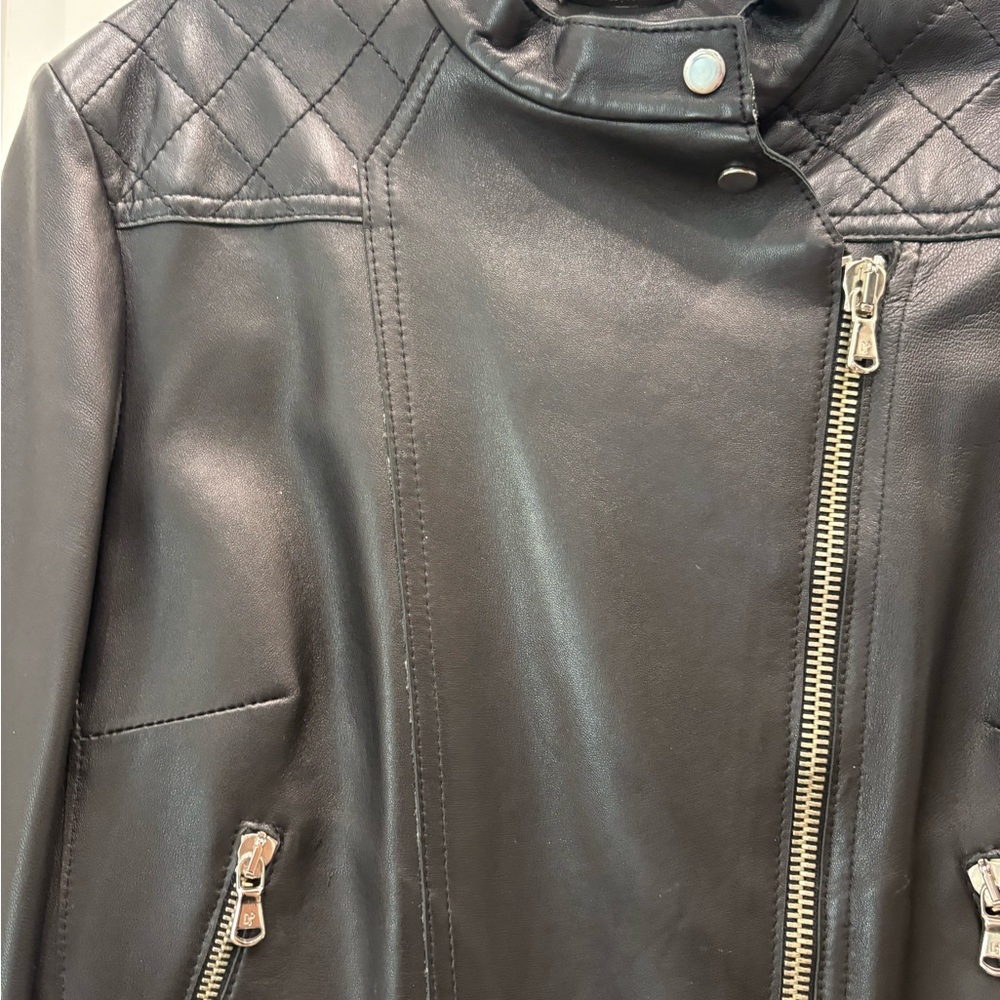 Donald J. Pliner Black Quilted Leather Moto Jacket - Picture 4 of 8